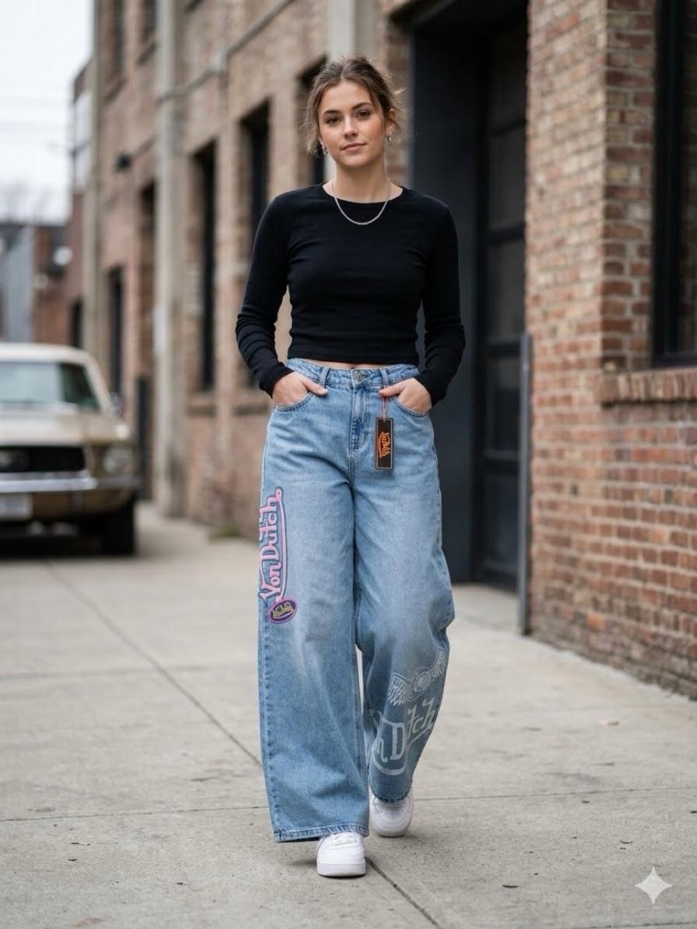 NWT Von Dutch Originals Baggy Extra Wide Leg Graphic Denim Jeans SZ 24